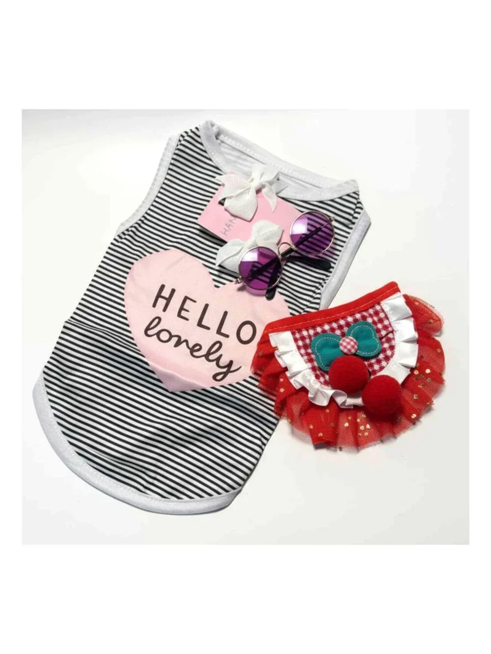 Hello Lovely XS Dog Princess Set | Hair Bow, Sunglasses & Red Tutu